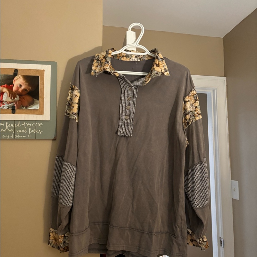 POL Women’s Brown Casual Shirt with Floral and Stripe Details
